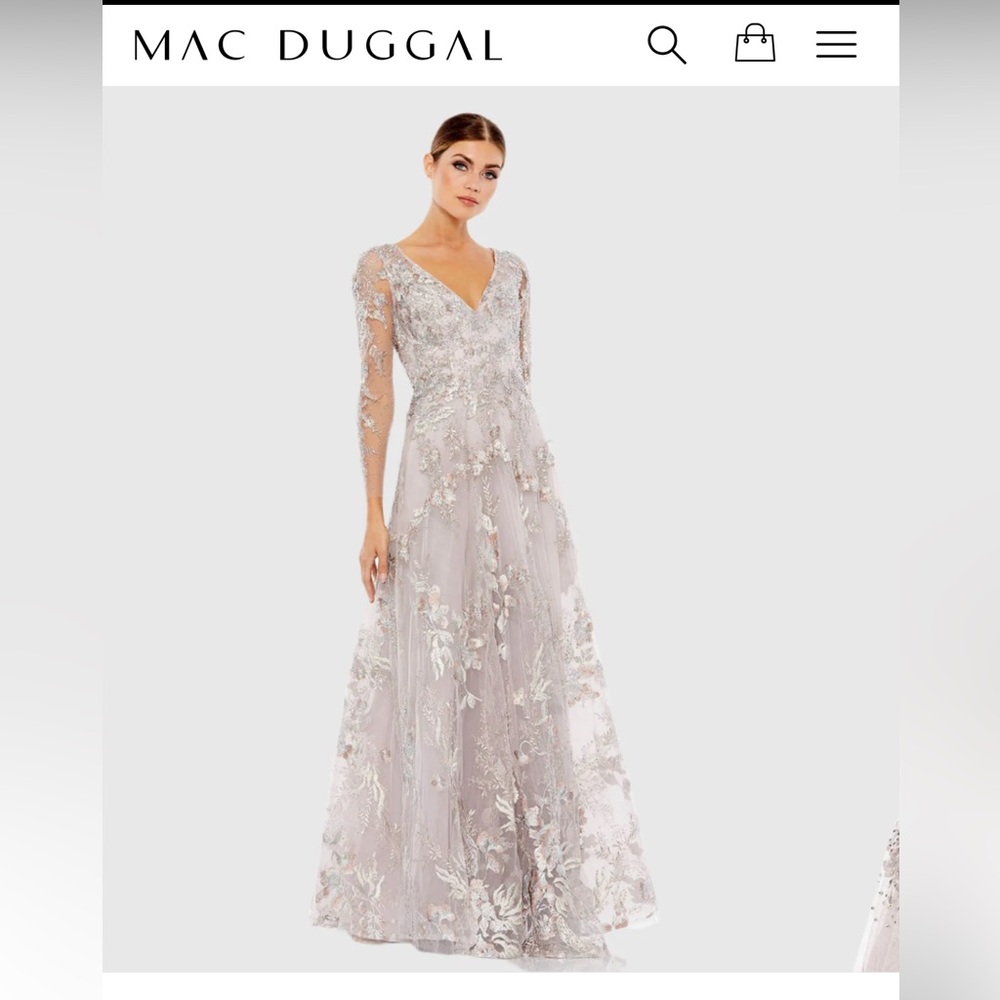 MAC DUGGAL
Appliqued Illusion Long Sleeve A Line Gown